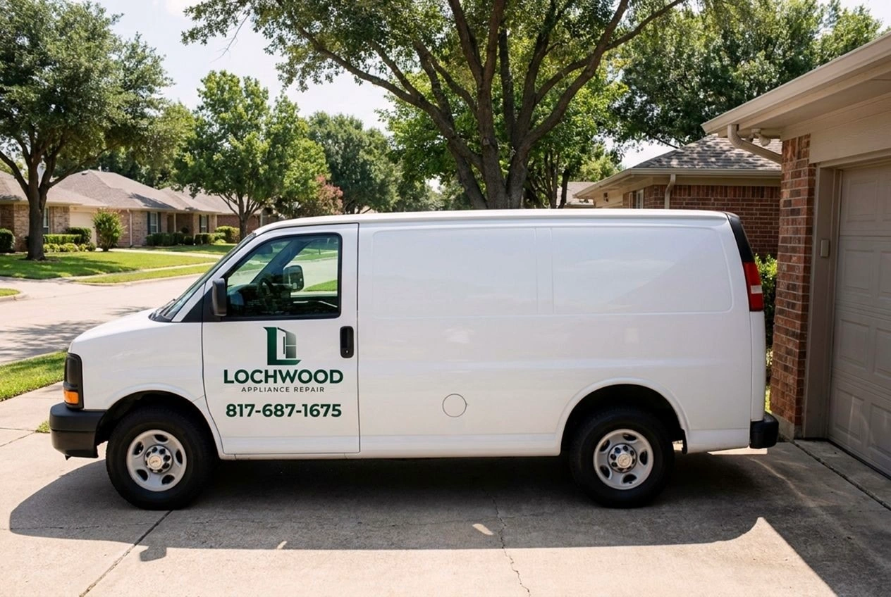 Lochwood Appliance Repair service van parked at a home in Dallas, TX